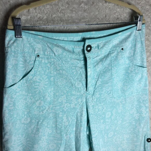 Fresh Produce Floral Blue Shorts Roll Tab Capri Crop Pants Size Large - Picture 2 of 6